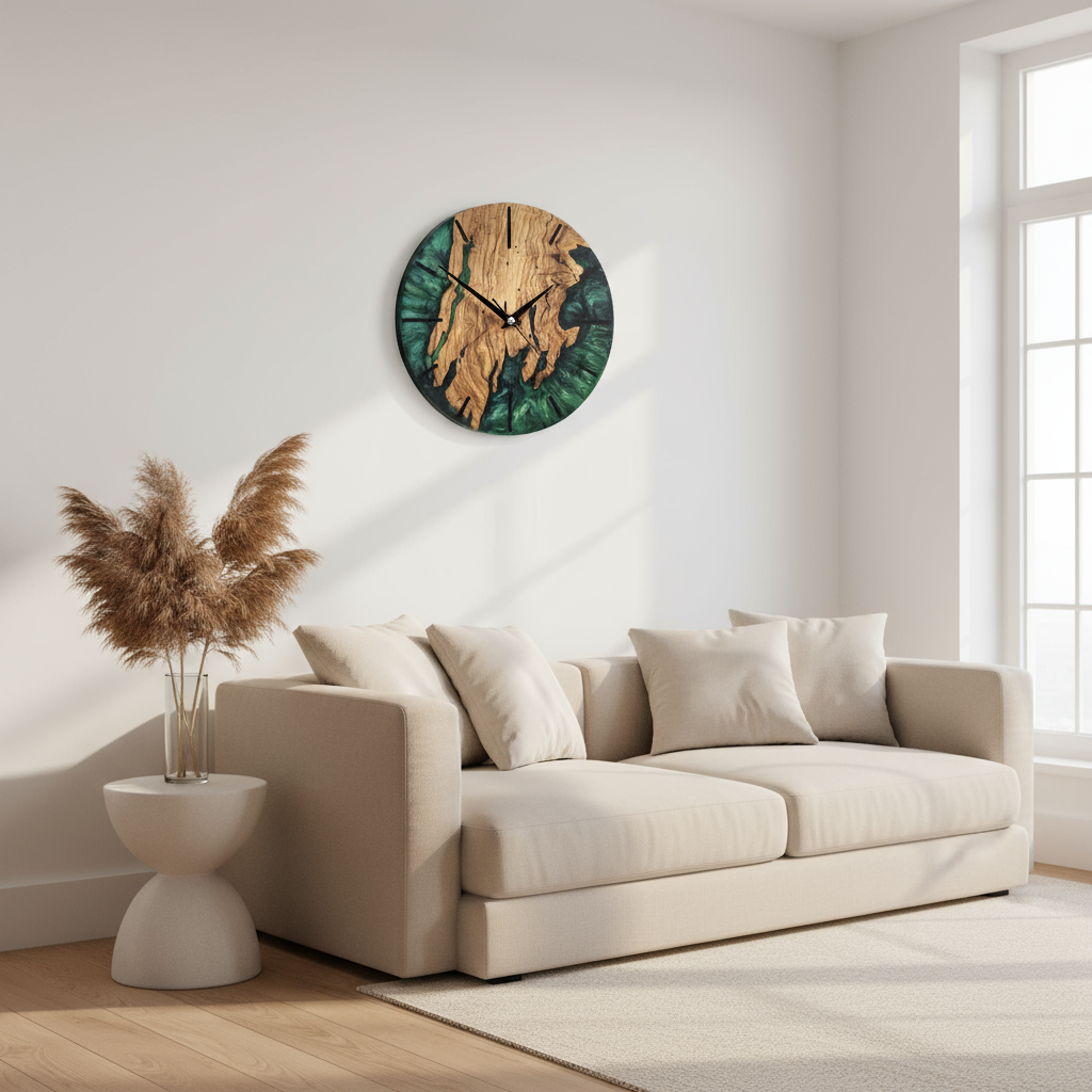 Green Resin Wall Clock | Live Edge Rustic Wall Clock