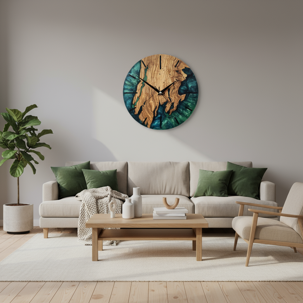 Green Resin Wall Clock | Live Edge Rustic Wall Clock