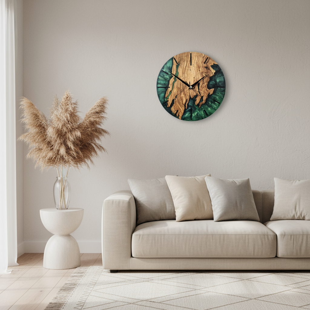 Green Resin Wall Clock | Live Edge Rustic Wall Clock