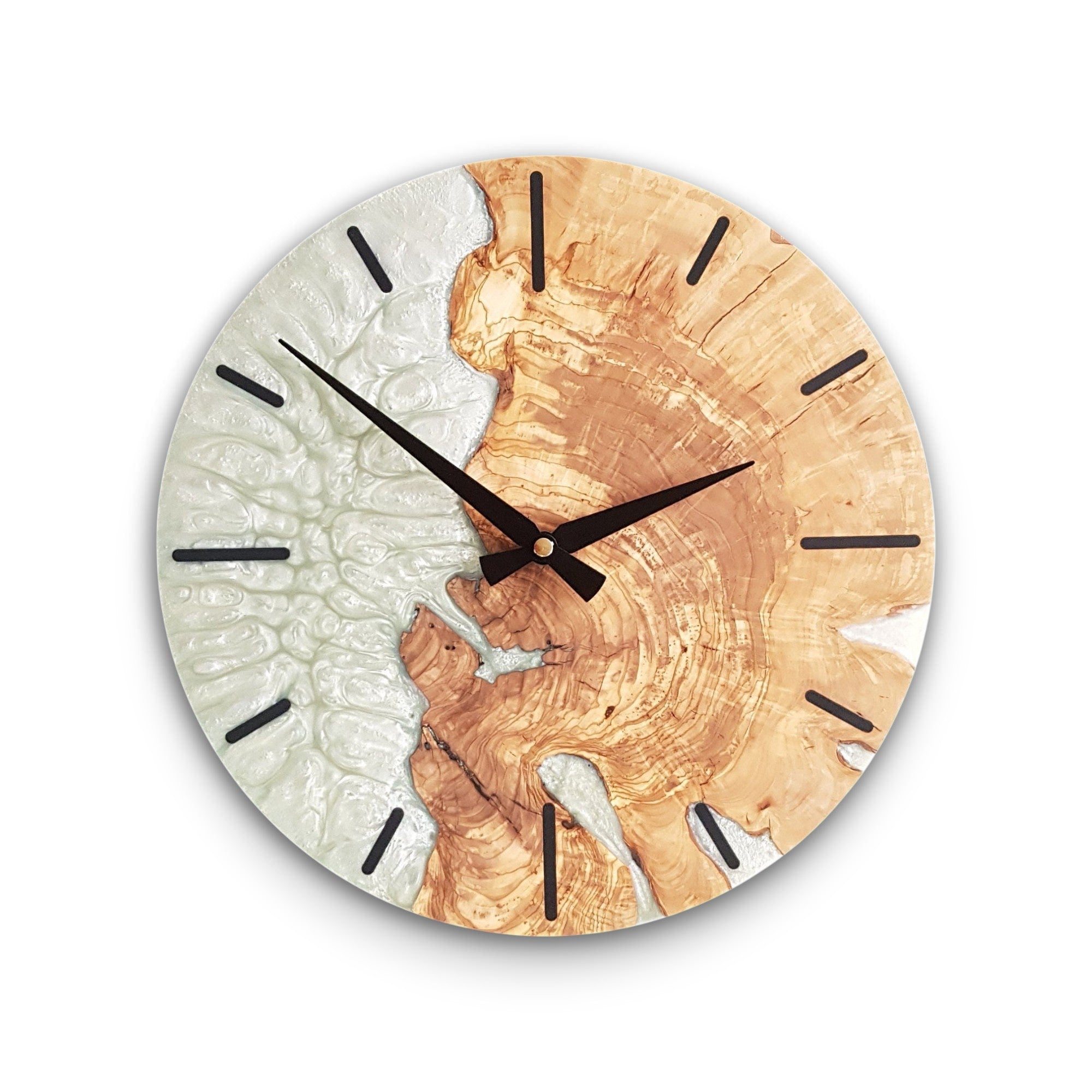 White Essence | Resin & Olive Wood Wall Clock