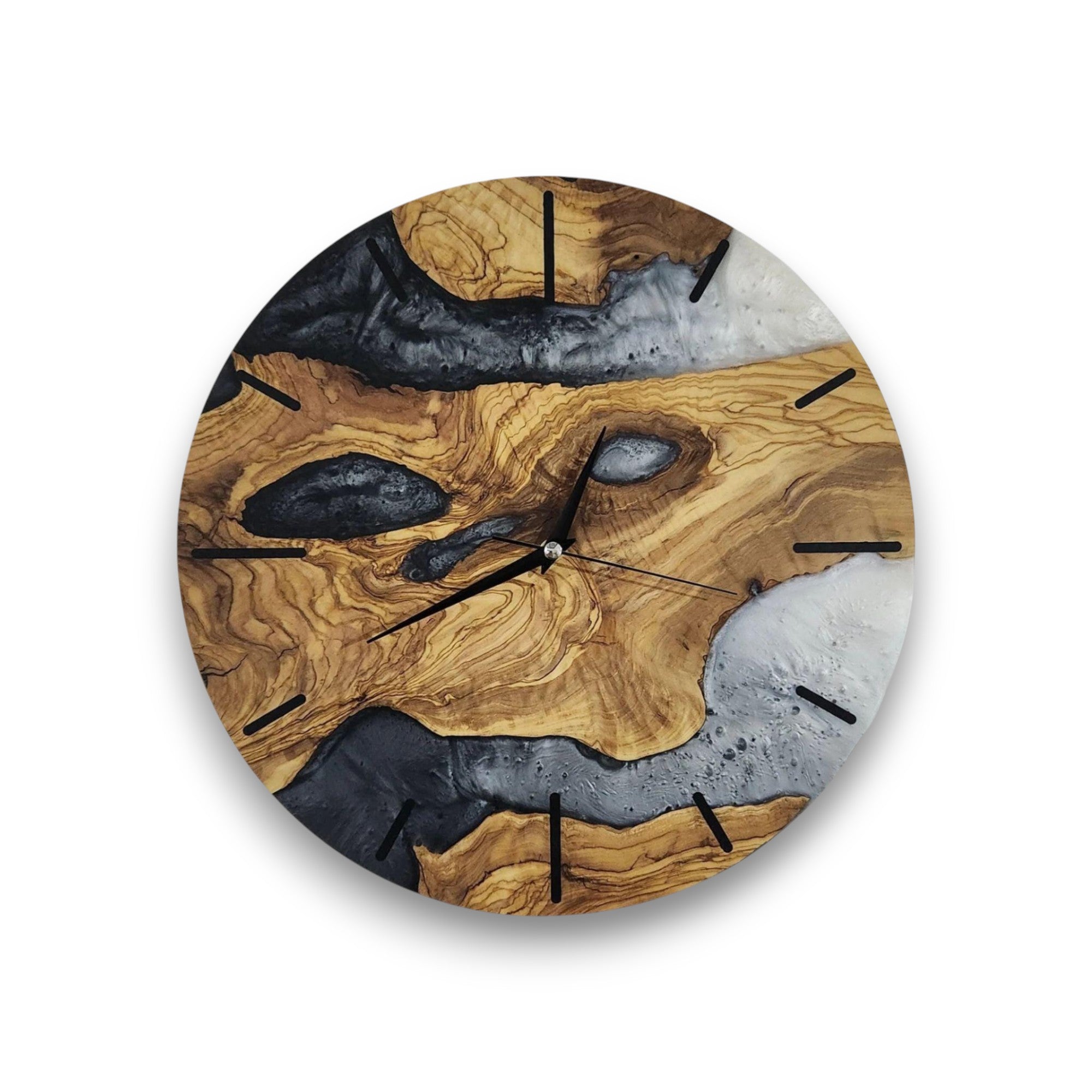 Midnight Roots | Resin & Olive Wood Wall Clock