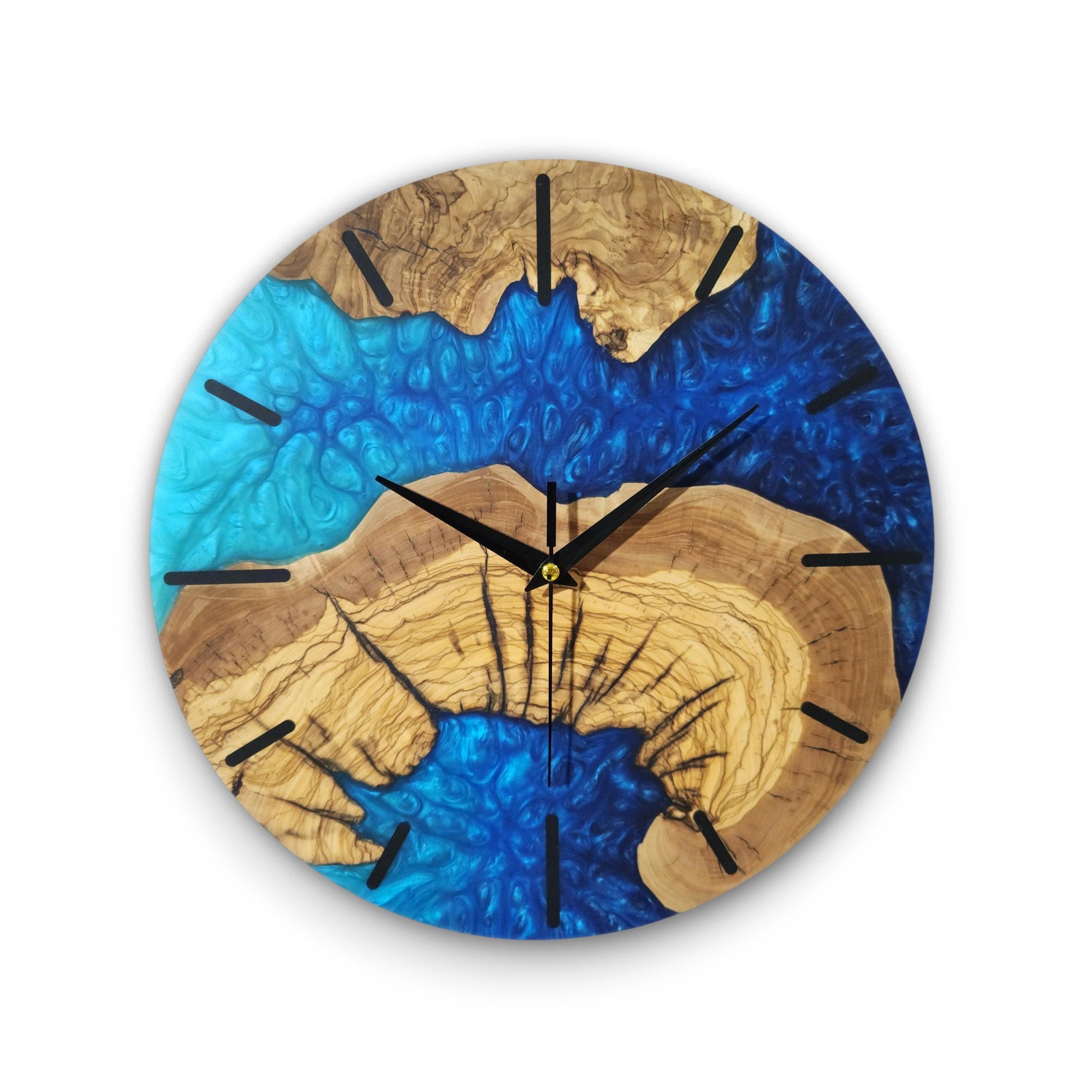 Blue Essence | Resin & Olive Wood Wall Clock