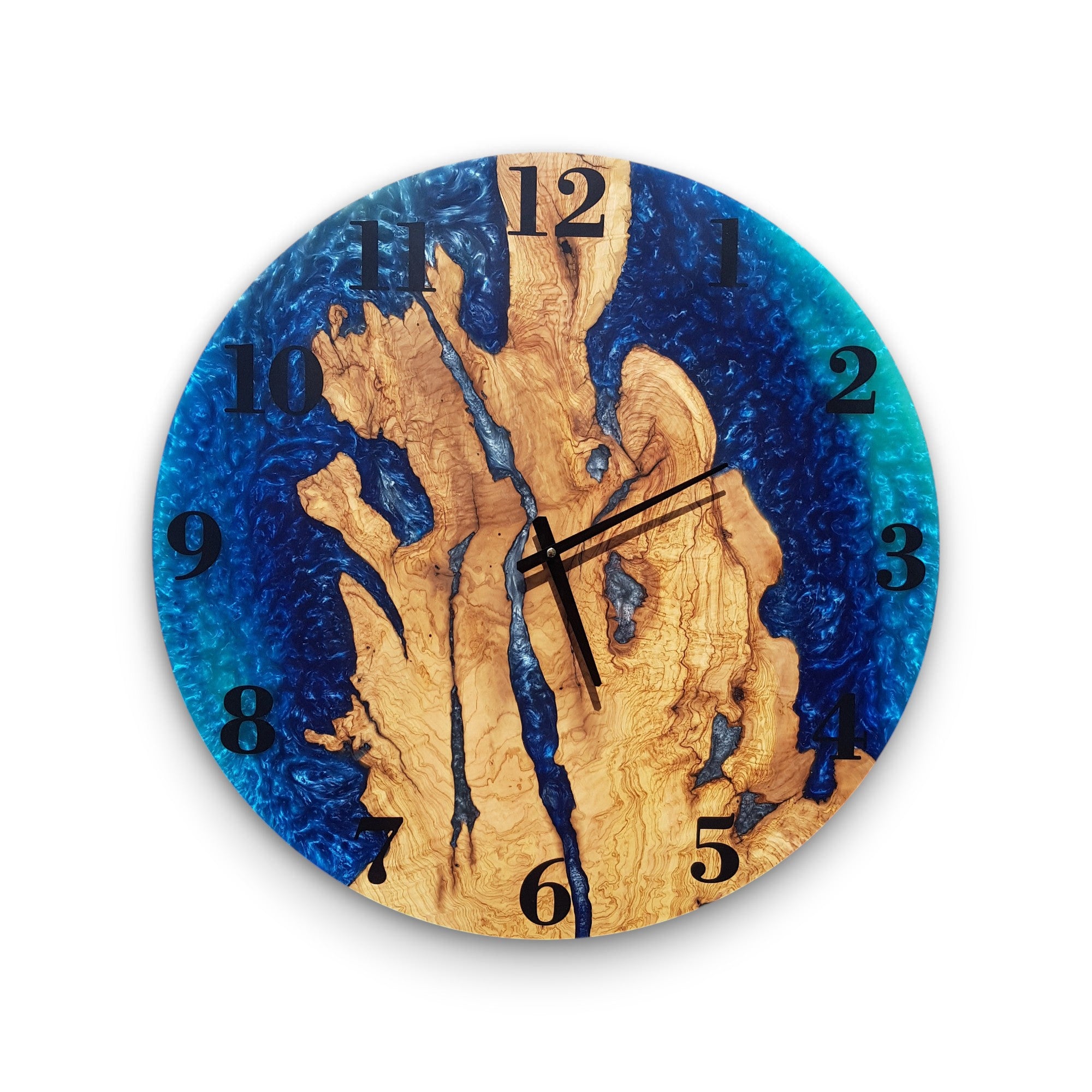 Blue Serenity | Resin & Olive Wood Wall Clock