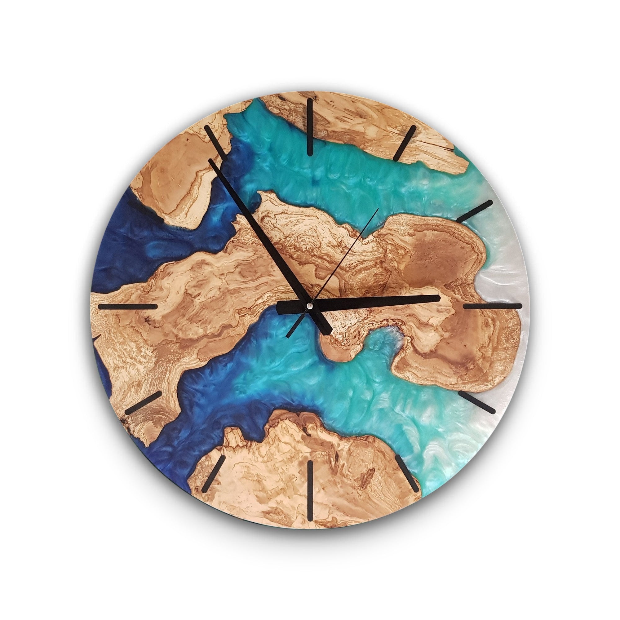 Ocean Fusion | Resin & Olive Wood Wall Clock