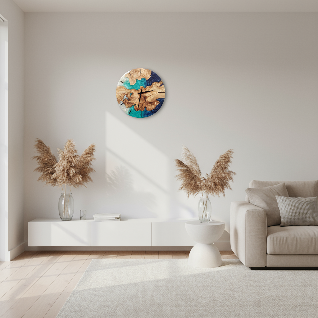 Custom Made Resin & Olive Wood Wall Clock