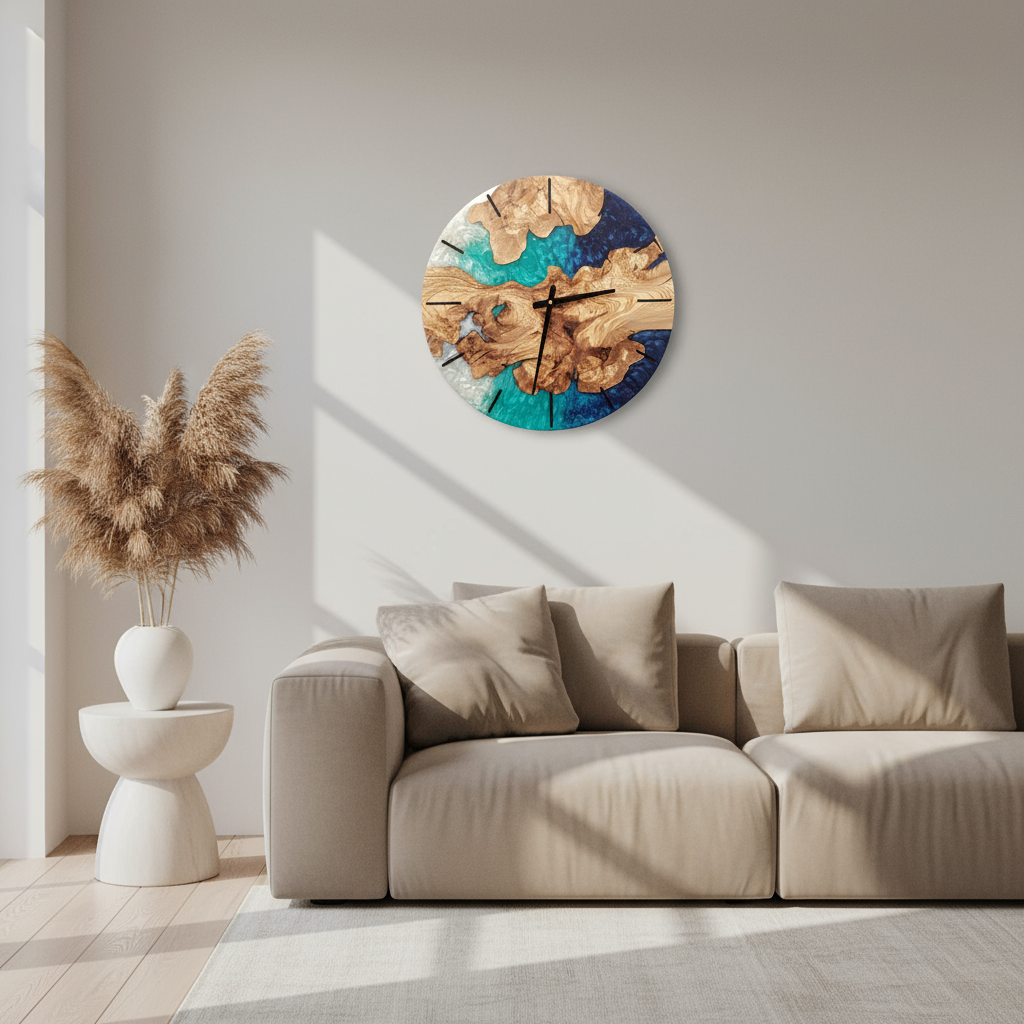 Custom Made Resin & Olive Wood Wall Clock