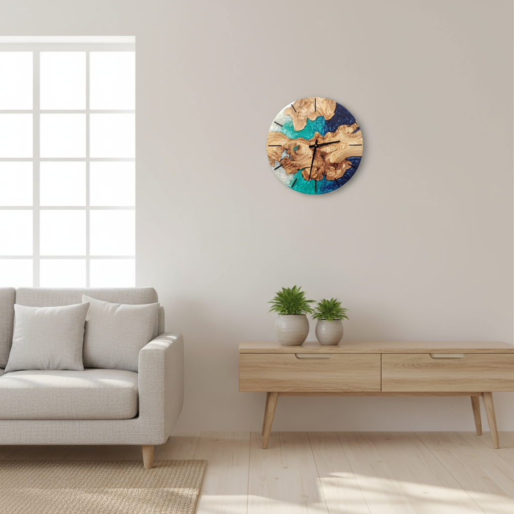 Custom Made Resin & Olive Wood Wall Clock