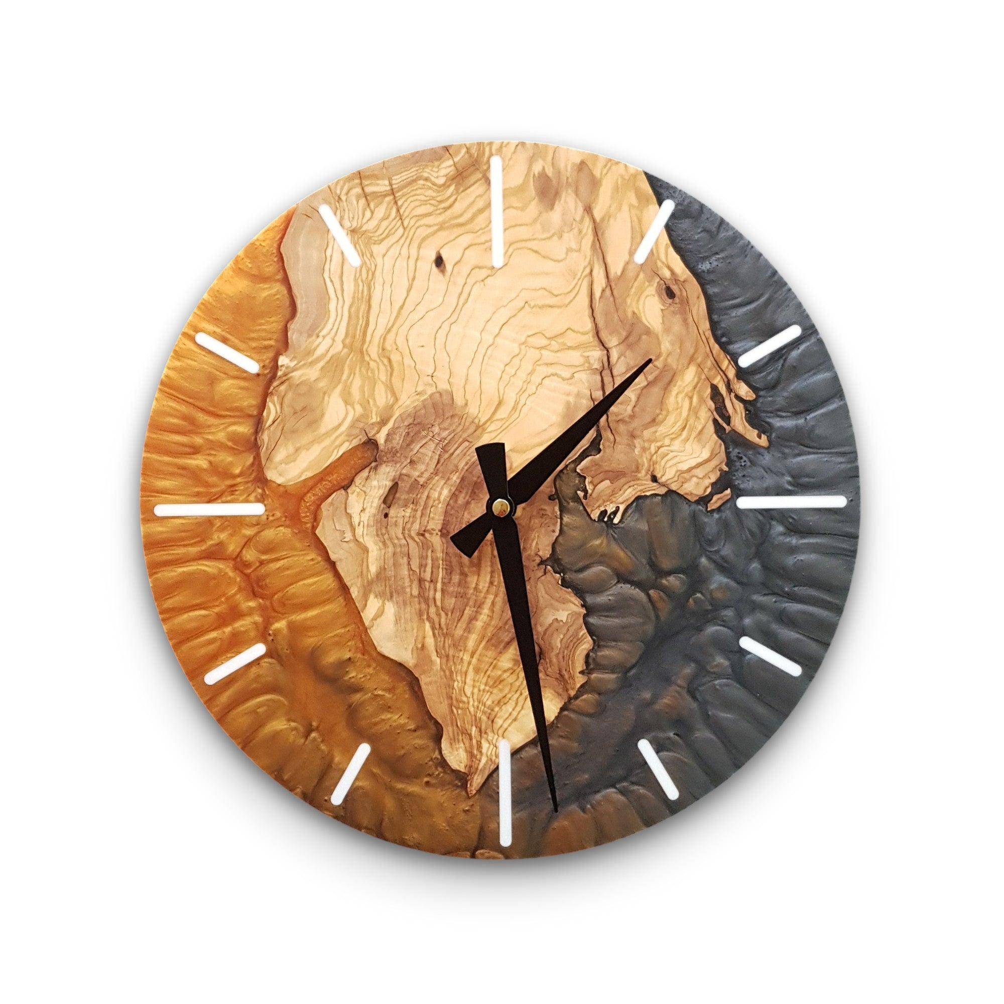 Custom Resin & Olive Wood Wall Clock | Live Edge Rustic Home Decor