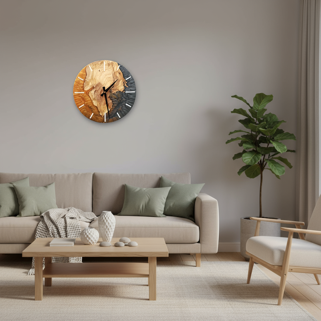 Custom Resin & Olive Wood Wall Clock | Live Edge Rustic Home Decor