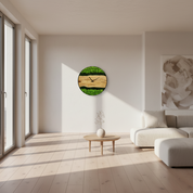Moss & Olive Wood Wall Clock with Metal Frame