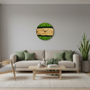 Moss & Olive Wood Wall Clock with Metal Frame