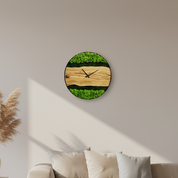Moss & Olive Wood Wall Clock with Metal Frame