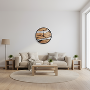 Handmade Olive Wood and Metal Wall Clock | Rustic Farmhouse Decor