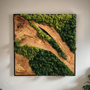 Moss and Olive Wood Wall Art | Metal Frame Moss Wall Decor