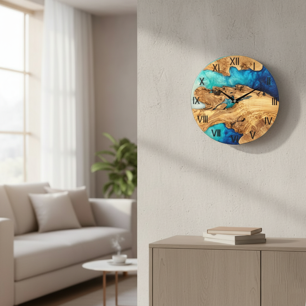 Sea Harmony | Resin & Olive Wood Wall Clock