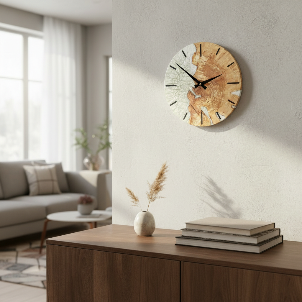 White Essence | Resin & Olive Wood Wall Clock