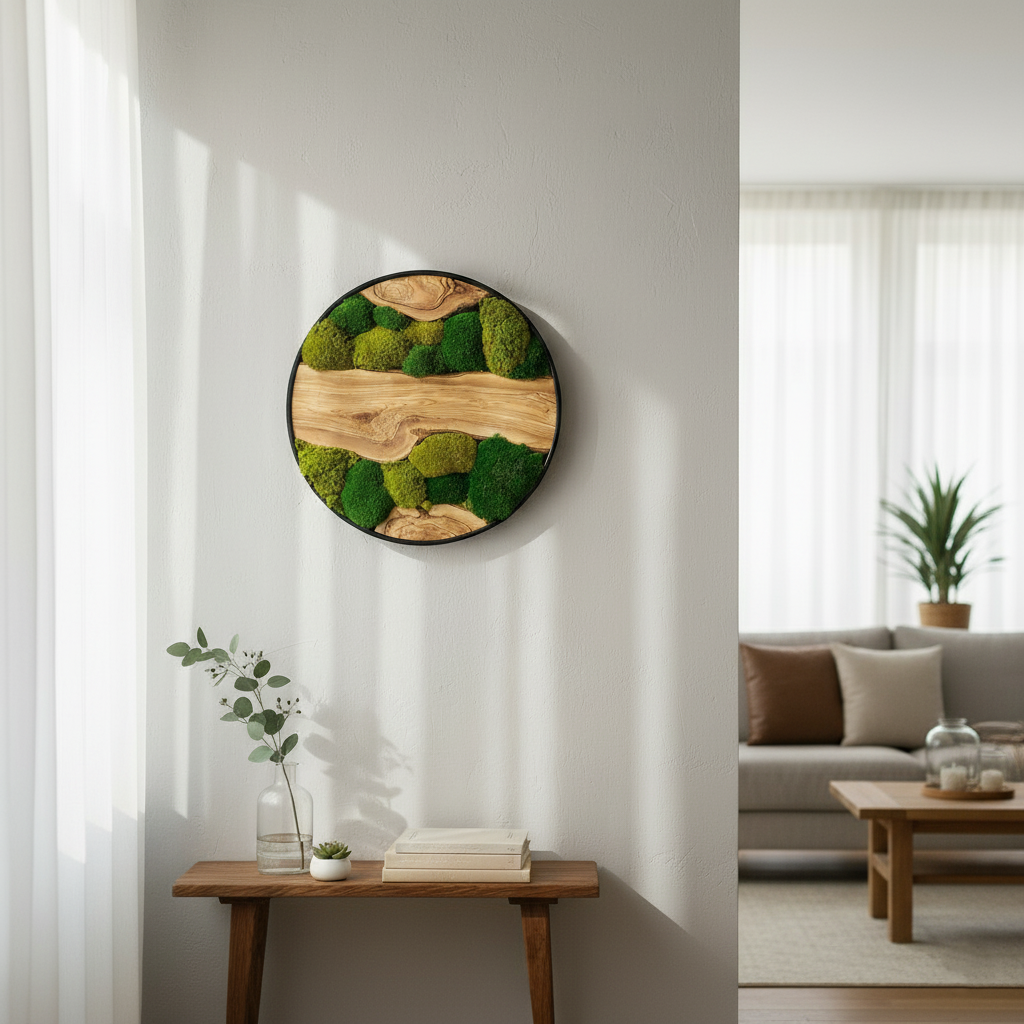 Green Hill | Preserved Moss and Olive Wood Art Piece