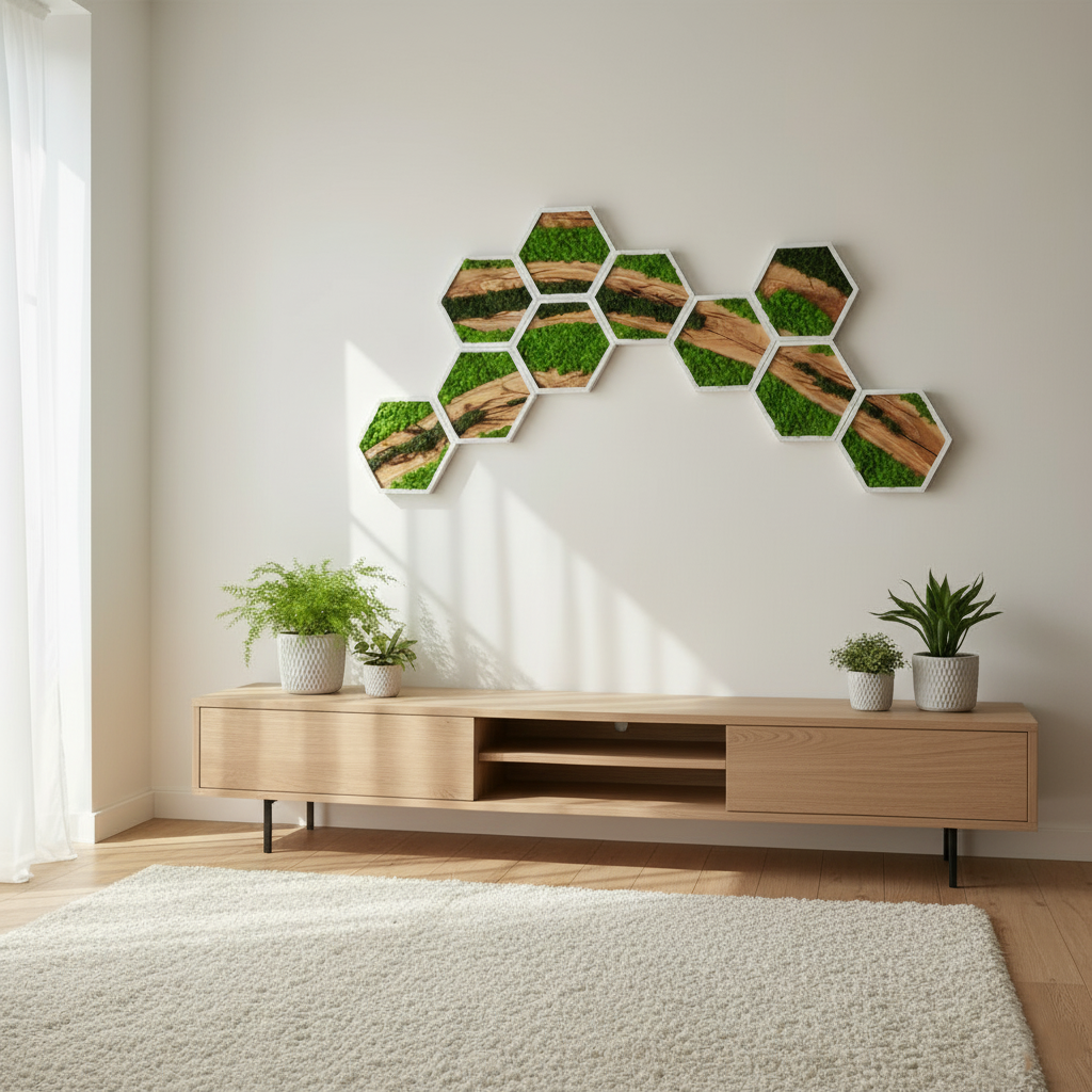 Nature Hive | Olive Wood and Pereserved Moss Wall Decor