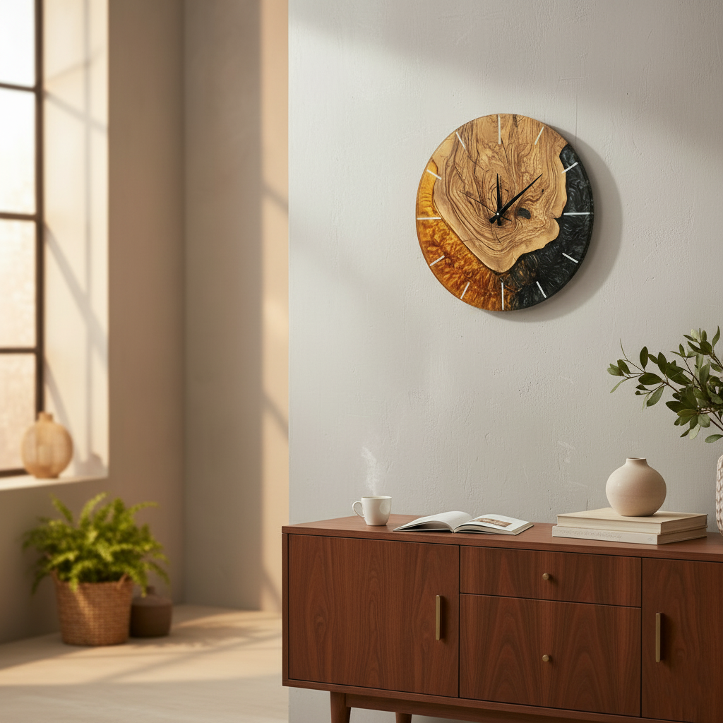 Golden Night | Resin & Olive Wood Wall Clock