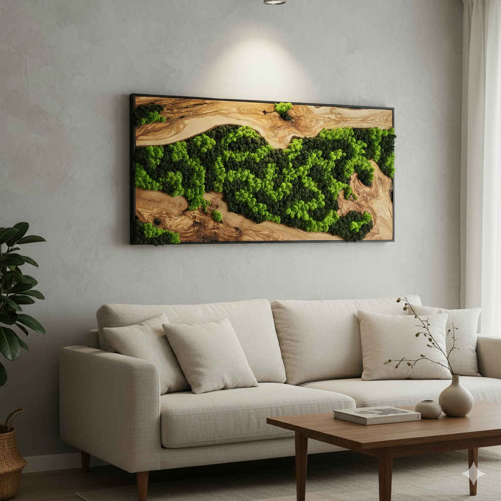 Nature’s River | Luxury Olive Wood & Preserved Moss Wall Art