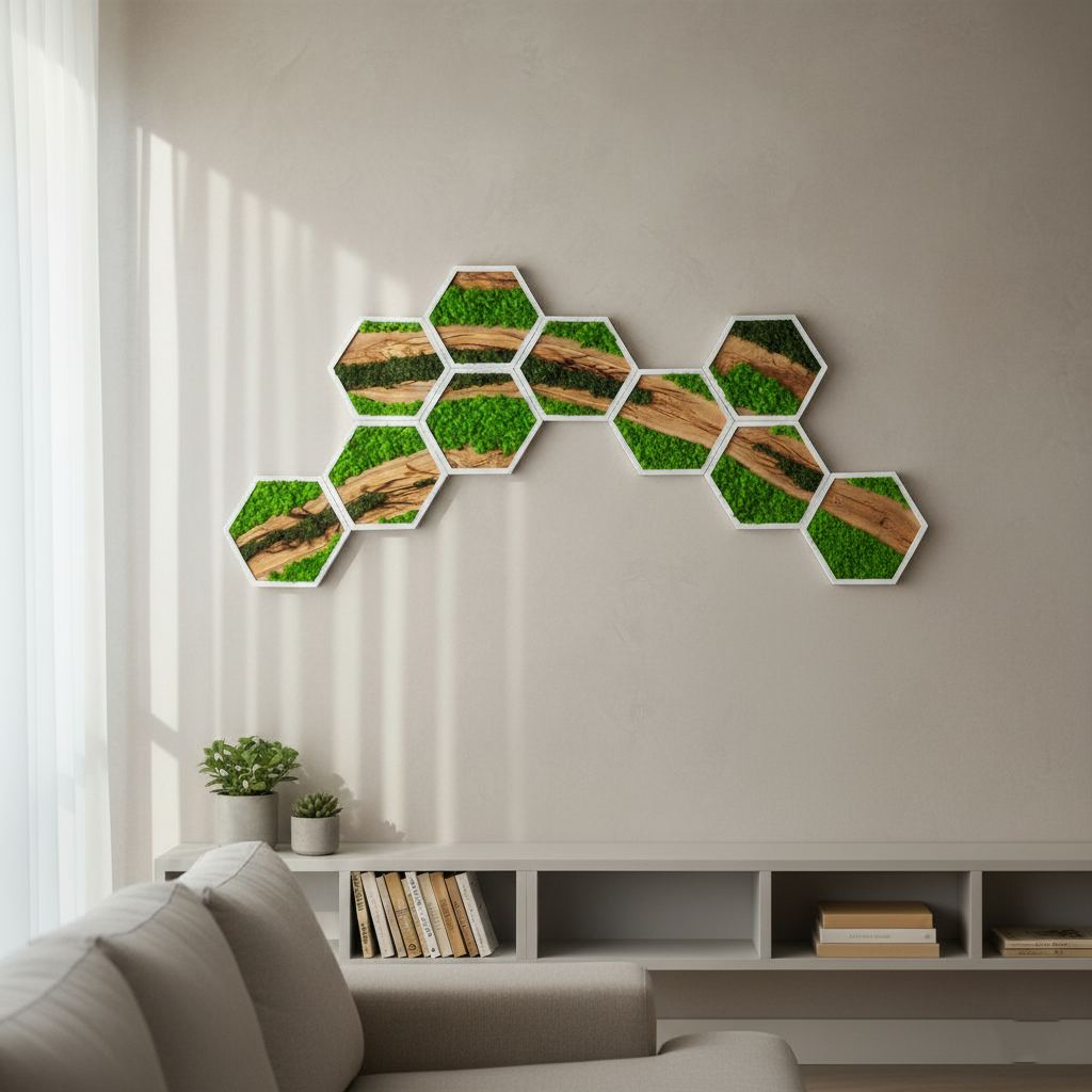 Nature Hive | Olive Wood and Pereserved Moss Wall Decor