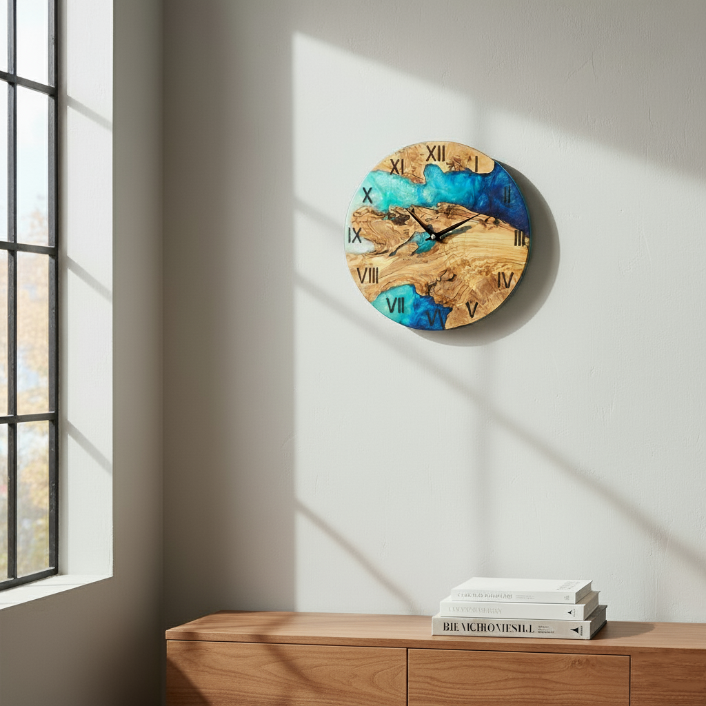 Sea Harmony | Resin & Olive Wood Wall Clock