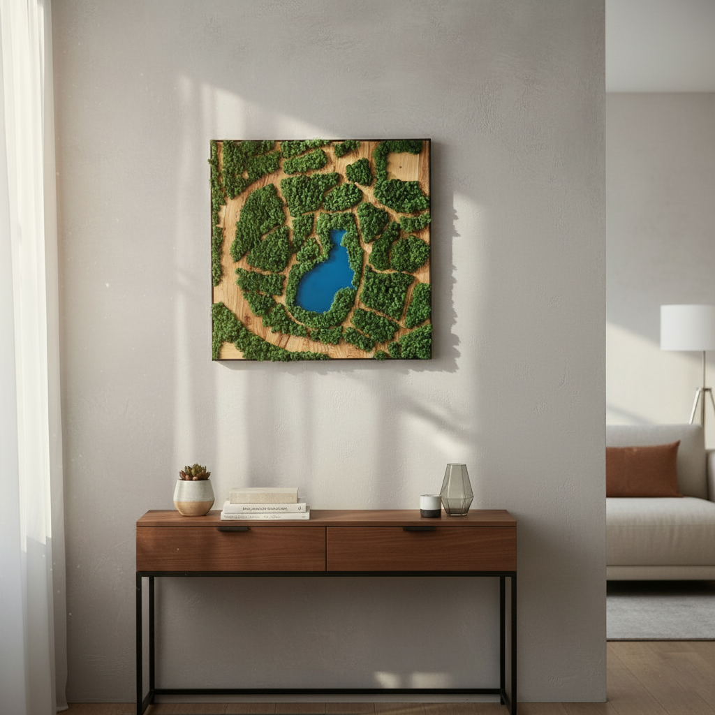 Natural Map | Olive Wood and Pereserved Moss Wall Decor