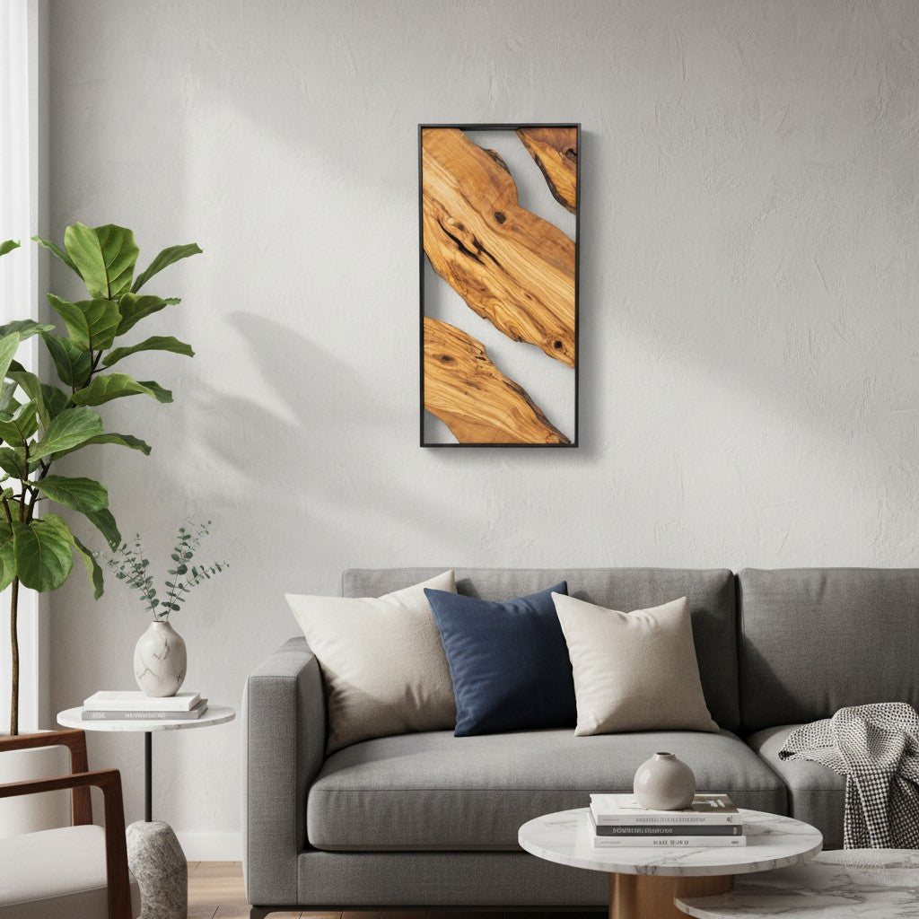 Olive Wood Waves | Metal and Olive Wood Wall Art OliveWoodMossArt