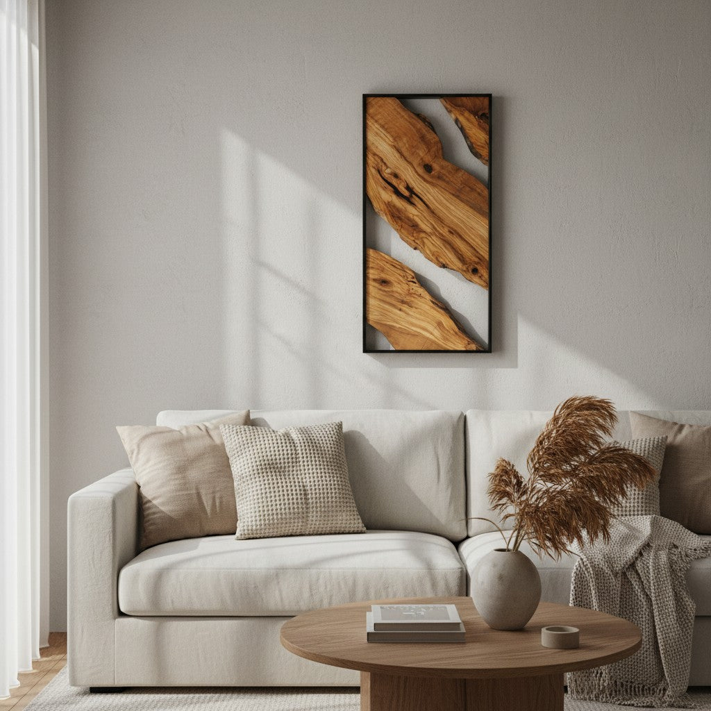 Olive Wood Waves | Metal and Olive Wood Wall Art OliveWoodMossArt