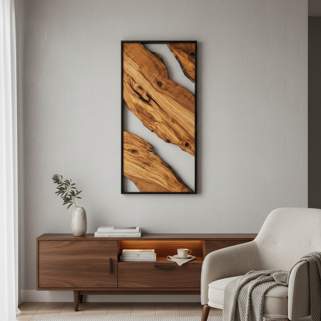 Olive Wood Waves | Metal and Olive Wood Wall Art OliveWoodMossArt