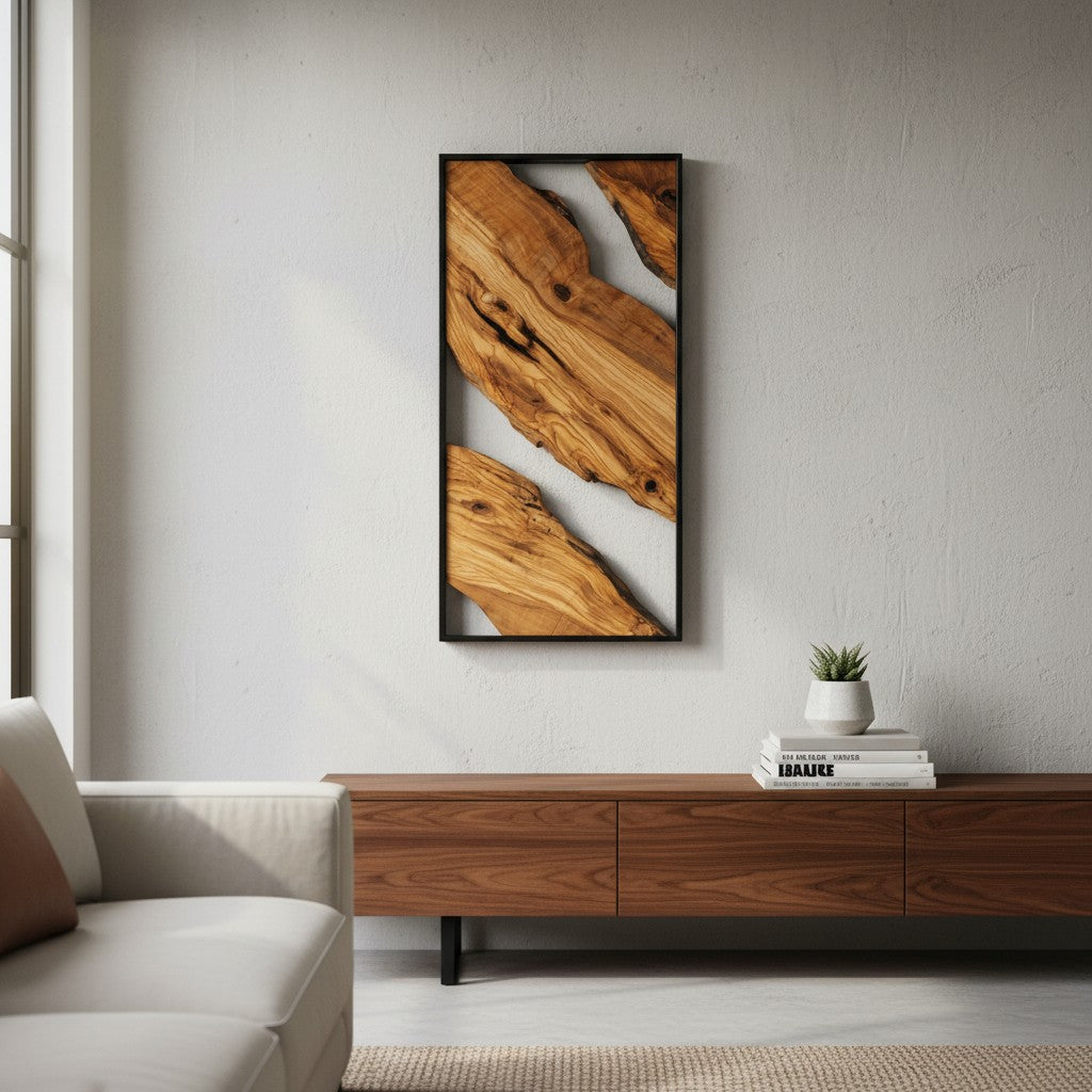 Olive Wood Waves | Metal and Olive Wood Wall Art OliveWoodMossArt