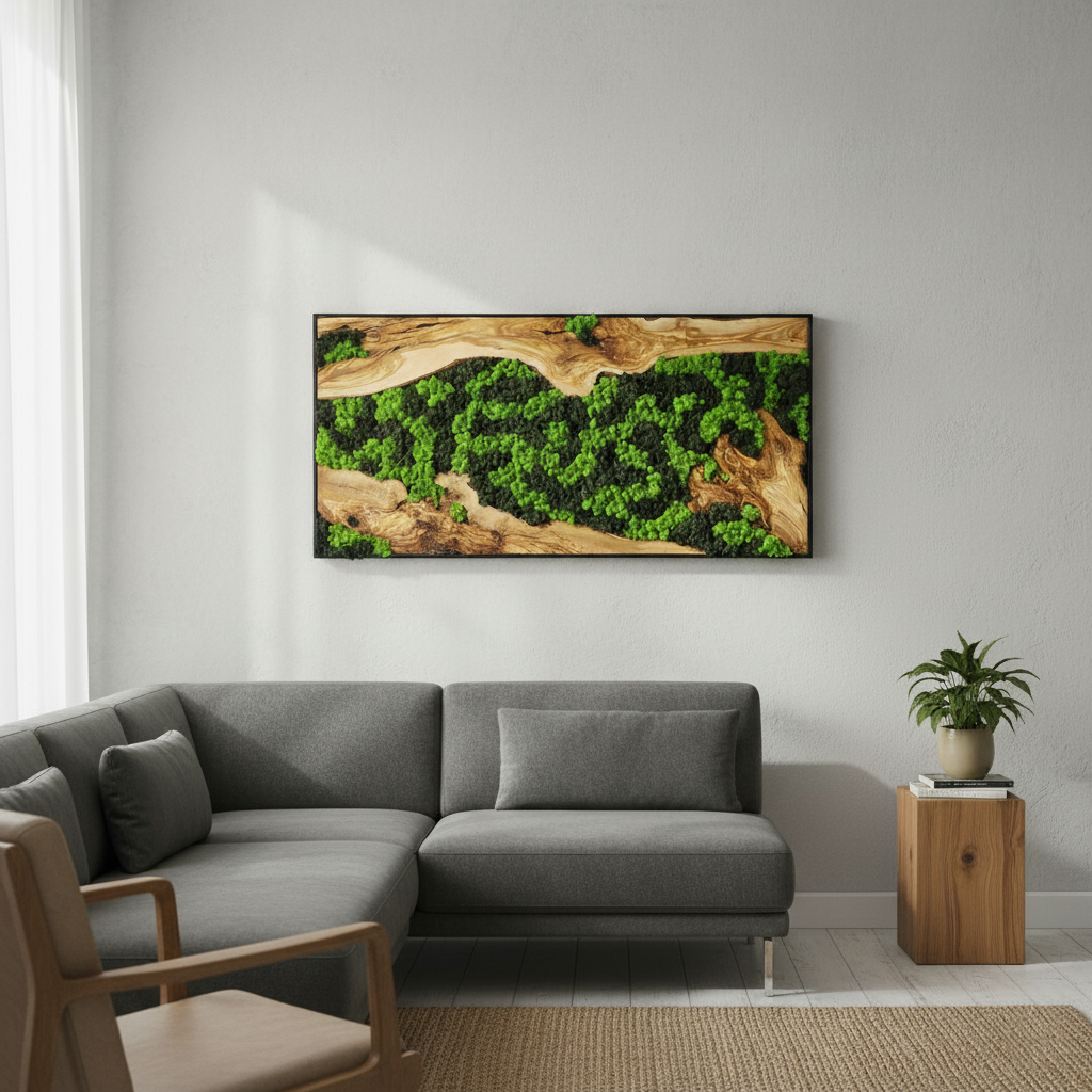 Nature’s River | Luxury Olive Wood & Preserved Moss Wall Art