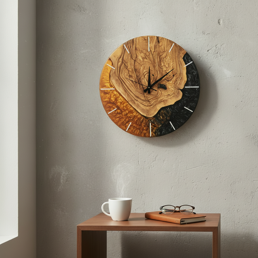 Golden Night | Resin & Olive Wood Wall Clock