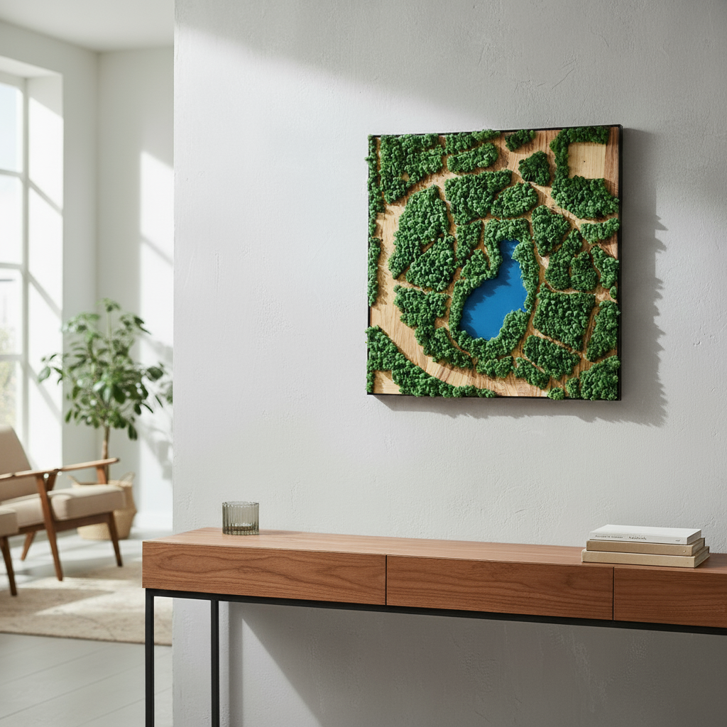 Natural Map | Olive Wood and Pereserved Moss Wall Decor