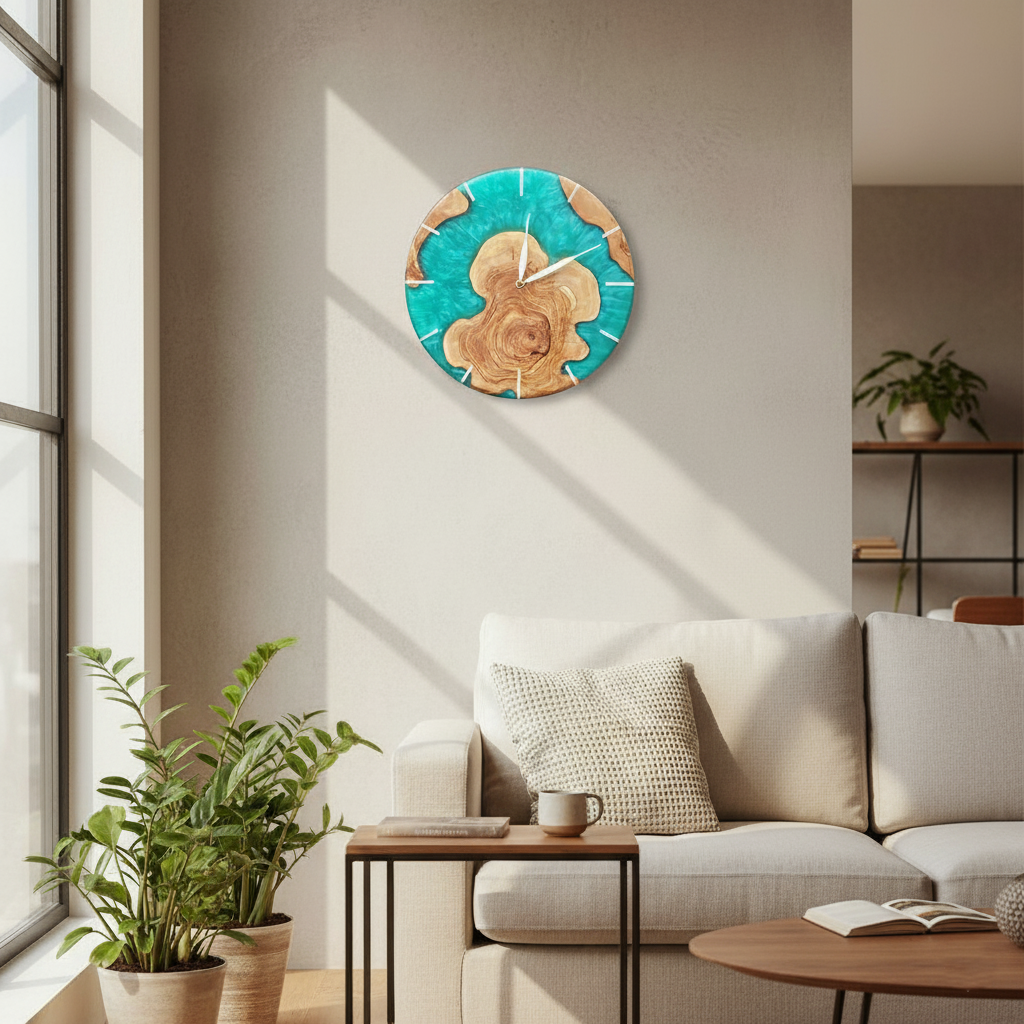 Deep Ocean | Resin & Olive Wood Wall Clock