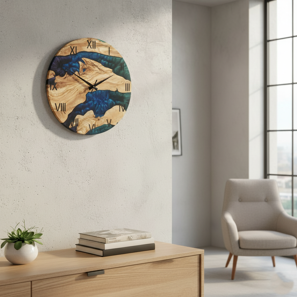 Mystic Rivers | Resin & Olive Wood Wall Clock