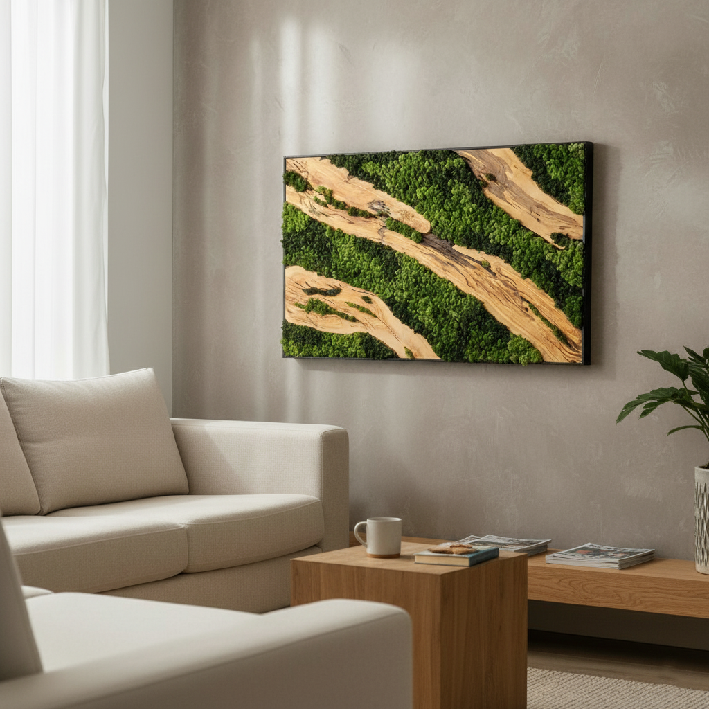 Verdant Waves | Olive Wood and Pereserved Moss Wall Decor