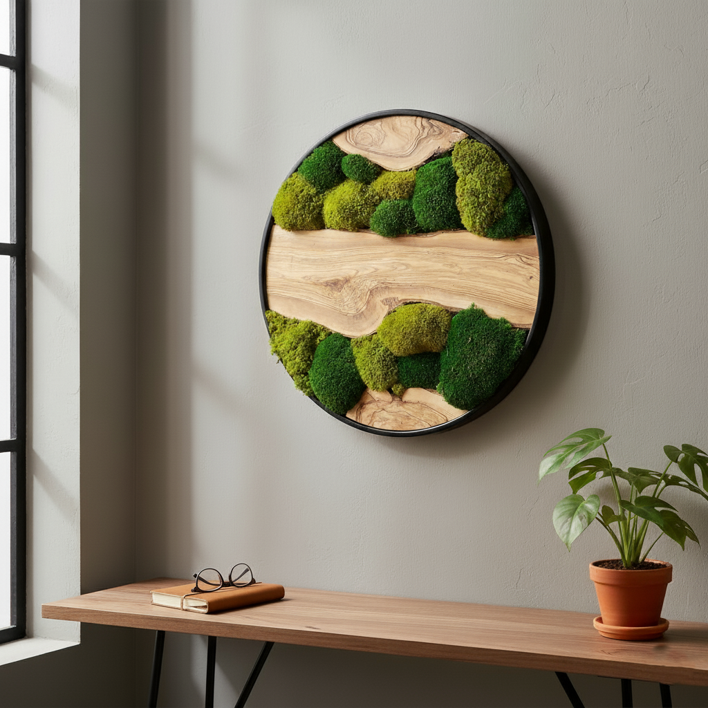 Green Hill | Preserved Moss and Olive Wood Art Piece