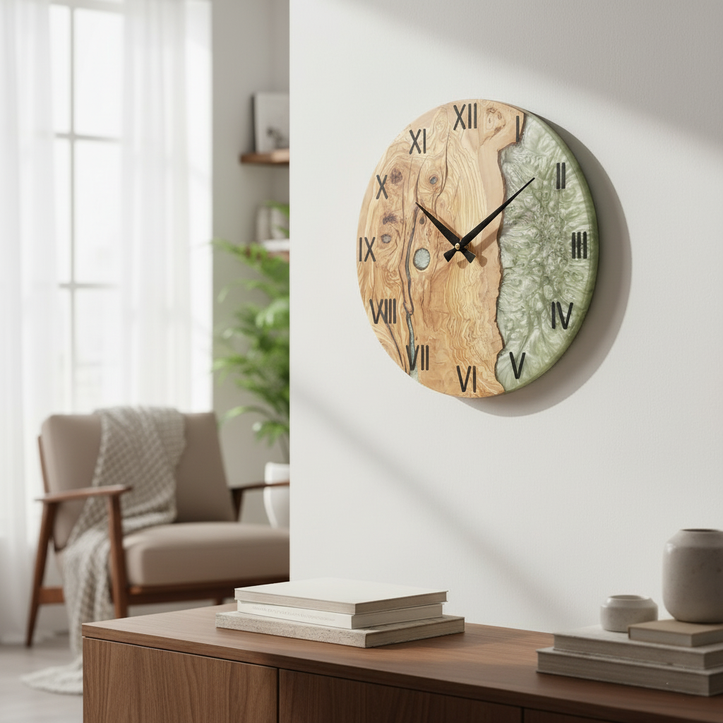 Forest Pearl | Resin & Olive Wood Wall Clock