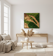 Moss and Olive Wood Wall Art | Metal Frame Moss Wall Decor