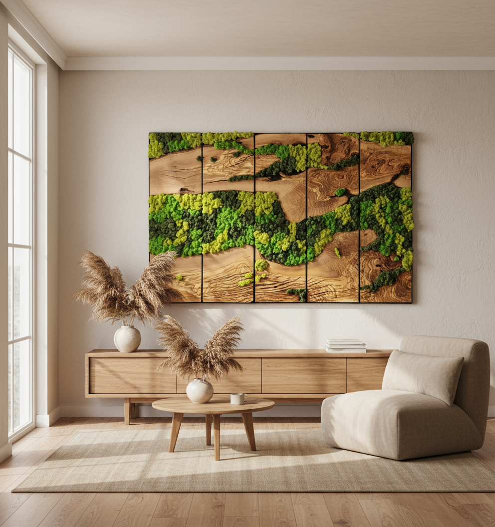 Custom Moss Wall Art | Olive Wood & Metal Frame | Preserved Moss Decor