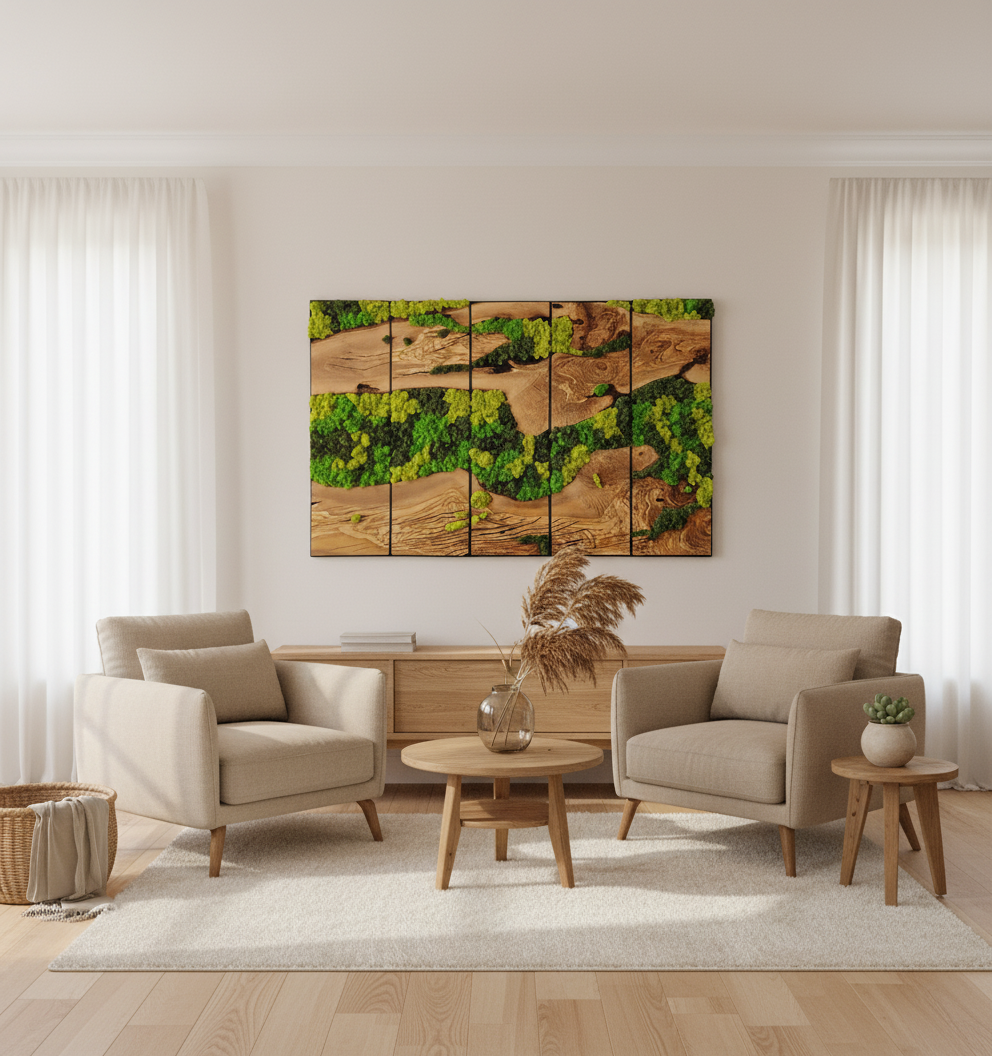 Custom Moss Wall Art | Olive Wood & Metal Frame | Preserved Moss Decor