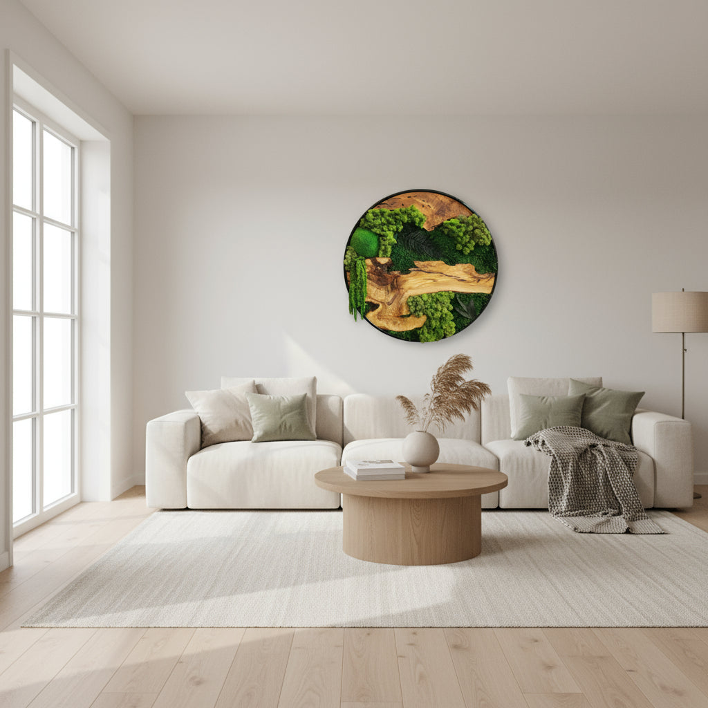 Custom Made Moss and Olive Wood Wall Art, Metal Frame Moss Wall Decor, Olive Wood and Moss Wall Art- Preserved Stabilized Moss Wall Decor BlackSeaResinWorks