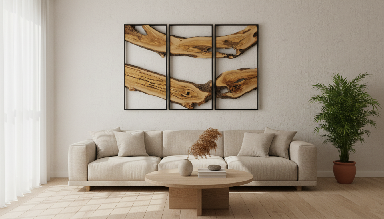 Olive Wood Symphony | Set of 3 Metal and Olive Wooden Wall Decor |