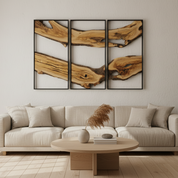 Olive Wood Symphony | Set of 3 Metal and Olive Wooden Wall Decor |