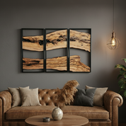 Natural Flow Triptych | Metal and Olive Wooden Wall Art