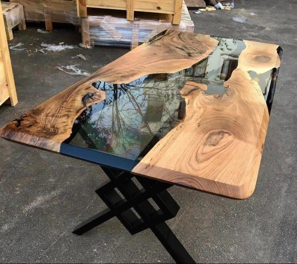 Resin and walnut wooden tabletop (Custom order for: Vishwasu Deshpande) OliveWoodMossArt