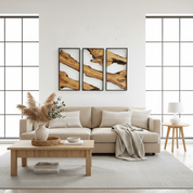Set of 3 Metal and Wooden Wall Art | 3 Piece Olive Wood Wall Decor