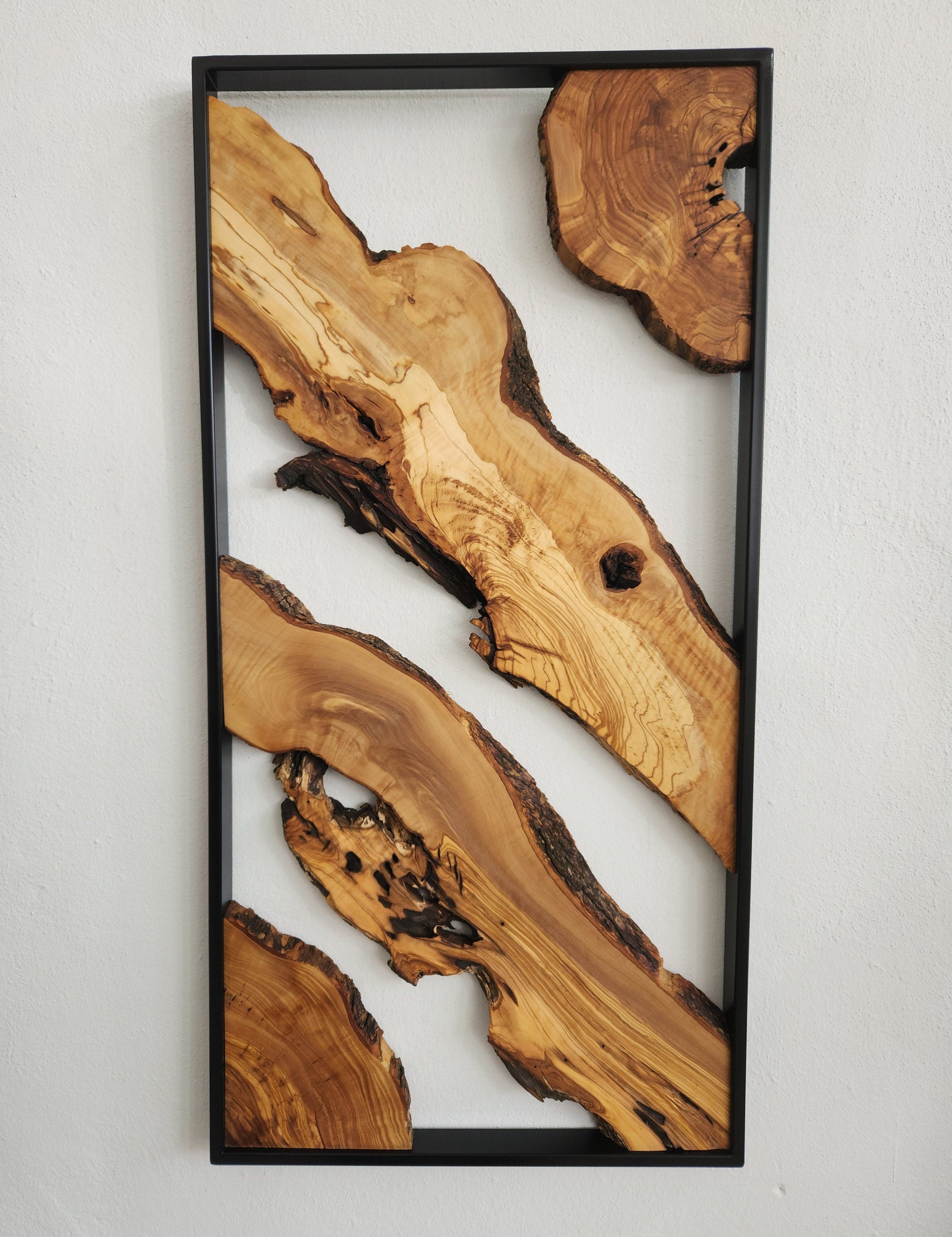 Metal and Wooden Wall Art, Olive Wood Wall Decor, Wall Art, Housewarming Gift, Wood Wall Art, Rustic Wall Art, Live Edge Wood Wall Decor BlackSeaResinWorks
