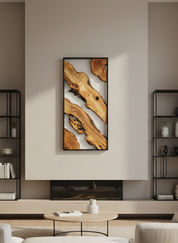 Metal and Olive Wood Wall Art | Live Edge Rustic Farmhouse Wall Decor